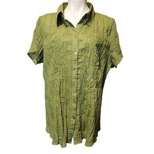 ❤️ 4/$20 Cato button-up shirt Women's 22/24W Embellished green pleated Spring